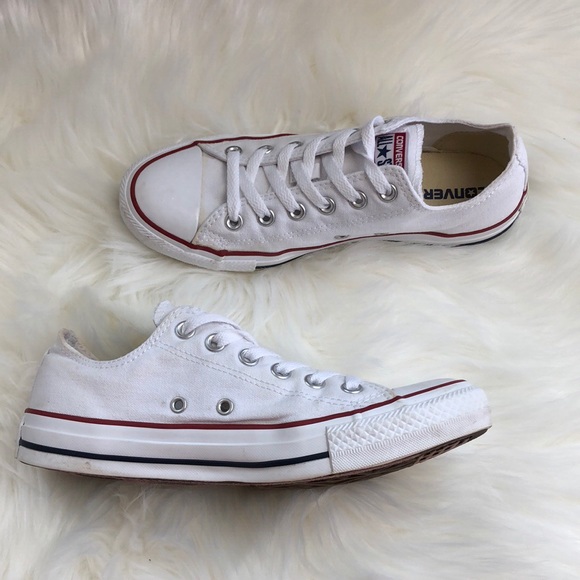 white converse with red and blue stripe